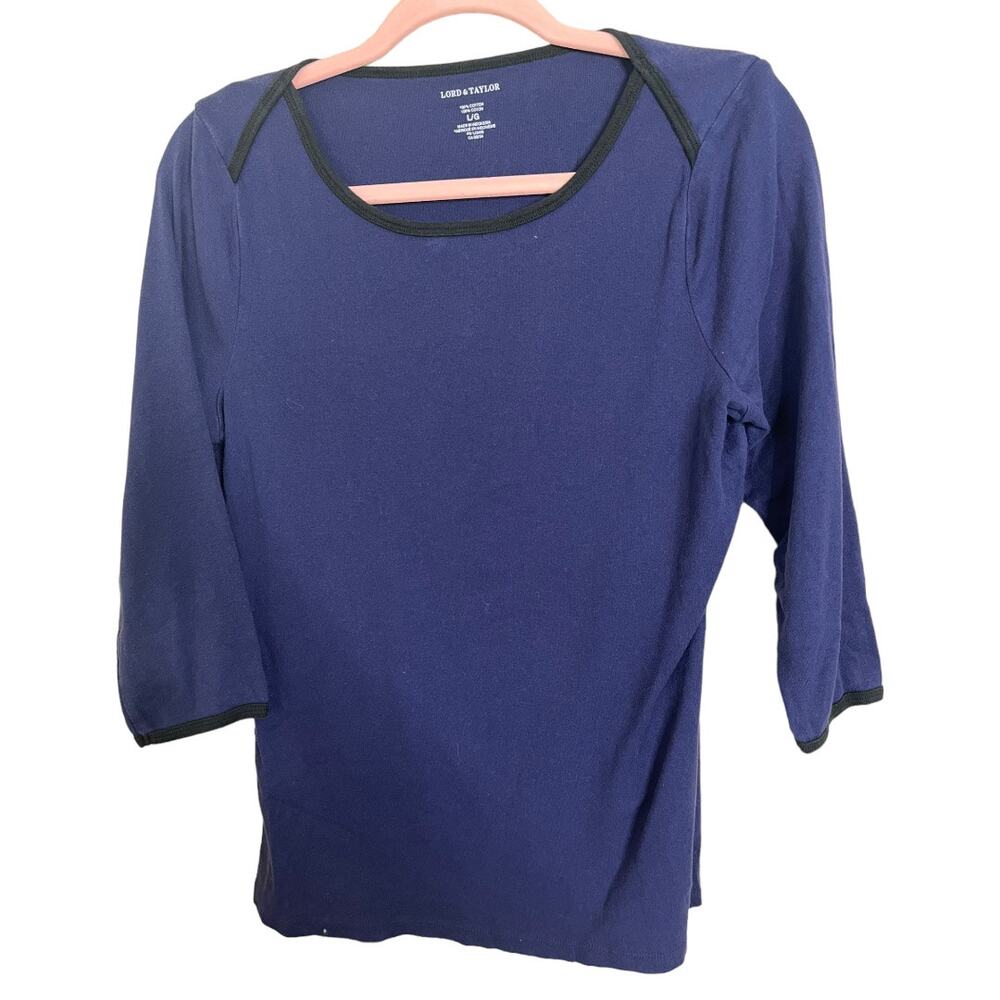 Lord & Taylor blue black hem 1/2 sleeve cotton tee large